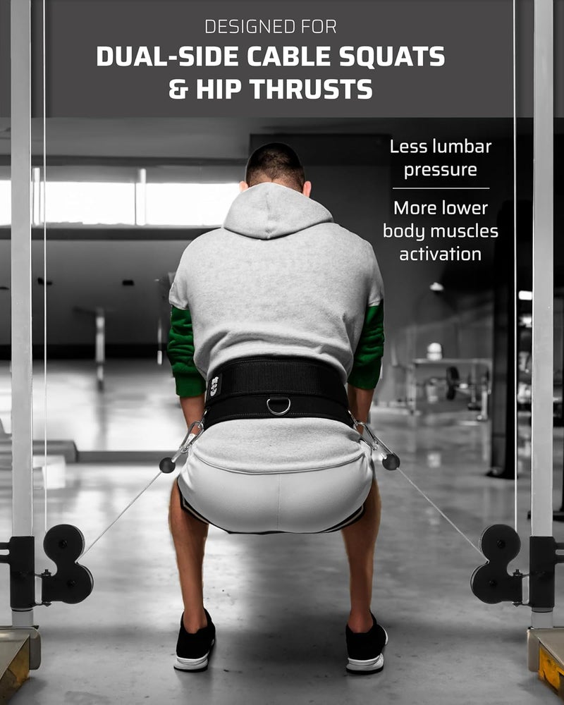 THEFITGUY Multi-Attachment Belt for Cable Machine and Smart Home Gym Squats and Hip Thrusts, 5 Attachment Points for Optimal Weight Distribution, 2 Straps (40” & 27”) and 3 Metal Snap Hooks Included - Image 2